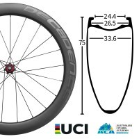 35% de Réduction 75mm Haut 33.6mm Large 1550gr Paire Roues Carbone en Tubeless et Livraison Gratuite